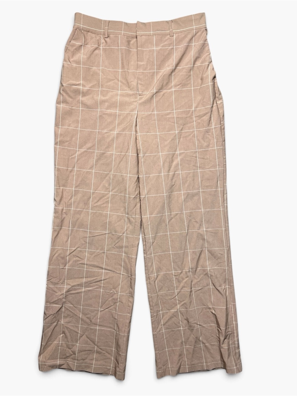 Bailey 44 Womens L 44 Taupe Windowpane Plaid Wide Leg Stretch Pants
